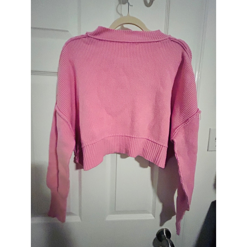 Miss Love Cropped Sweater Women Small Pink Excellent Ribbed Exposed Seams